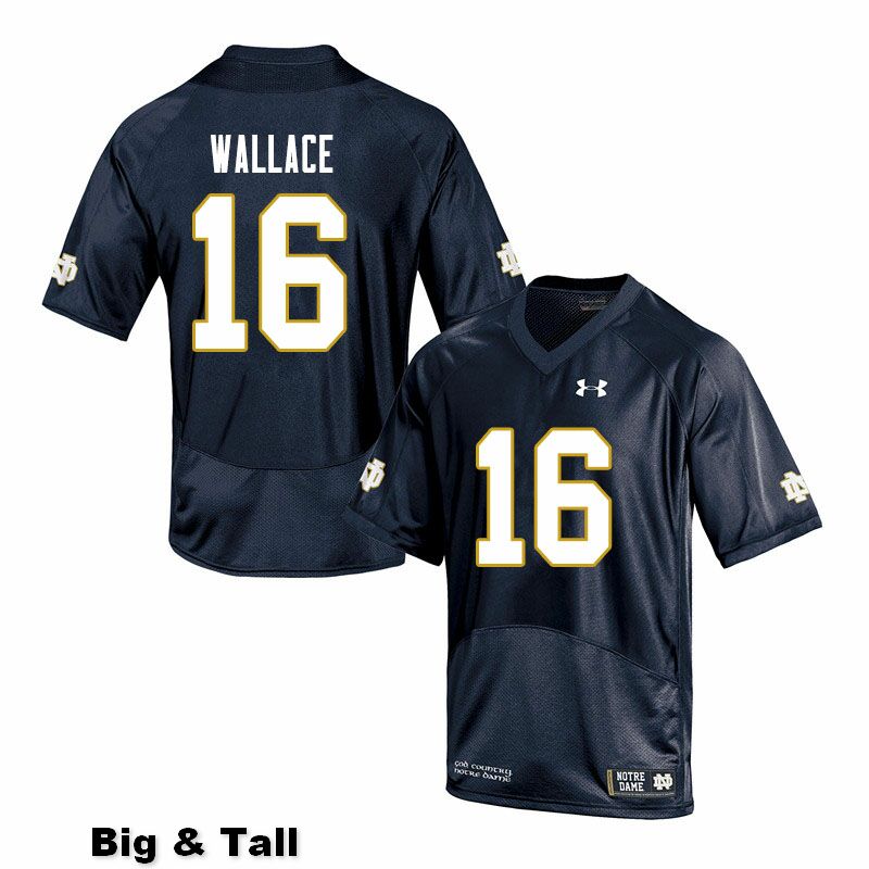 Men's NCAA Notre Dame Fighting Irish #16 KJ Wallace Stitched College Under Armour Authentic Navy Big & Tall Football Jersey GC10U81OO